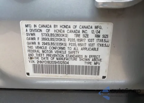 2005 Acura Mdx z USA, uszkodzony, nr VIN 2HNYD18205H512504